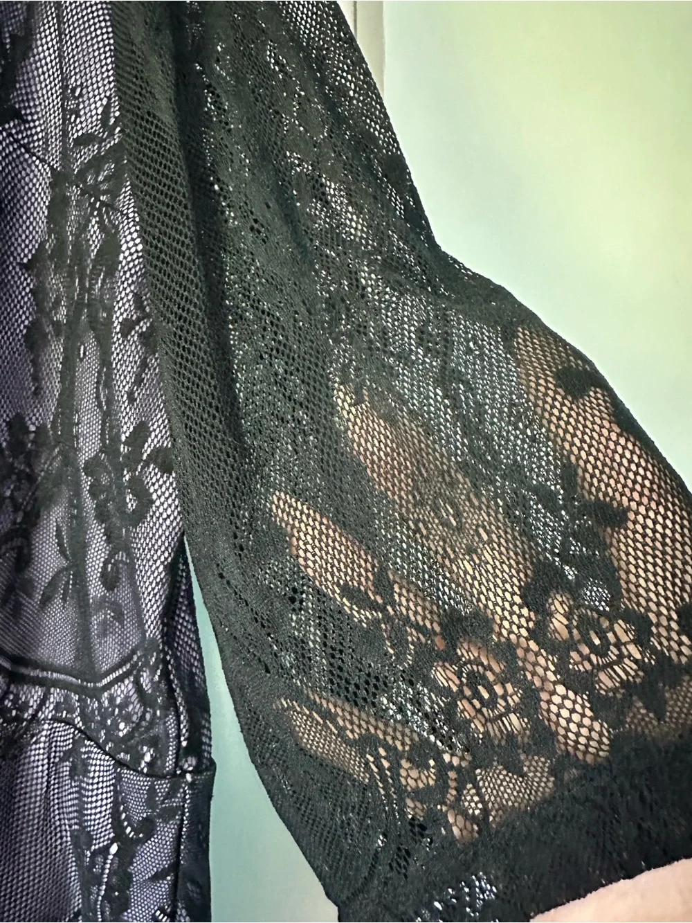 Lane Bryant Black Lace Overlay Tunic with Lavender Lining
